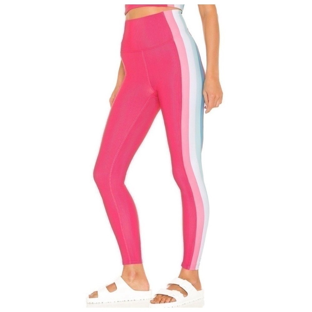 Beach Riot Megan Leggings Fandango Pink Ribbed Track Stripe High Waist‎ S
